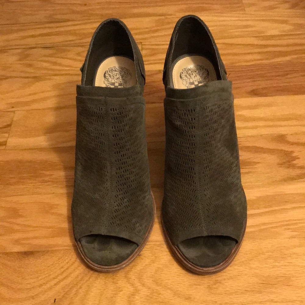 Vince Camuto Peep Toe Perforated Suede Booties